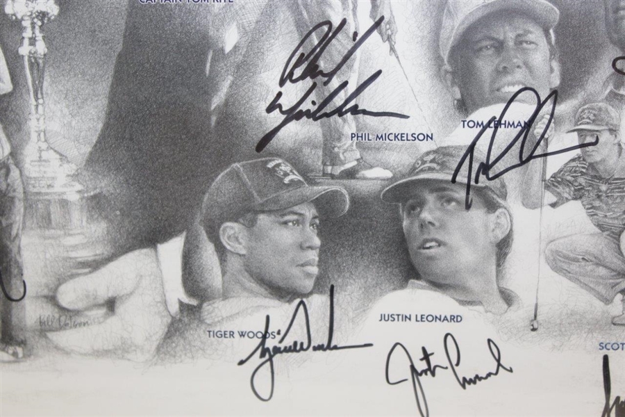 Tiger Woods & Team USA Signed 1997 Ryder Cup at Valderrama Poster - Framed JSA ALOA