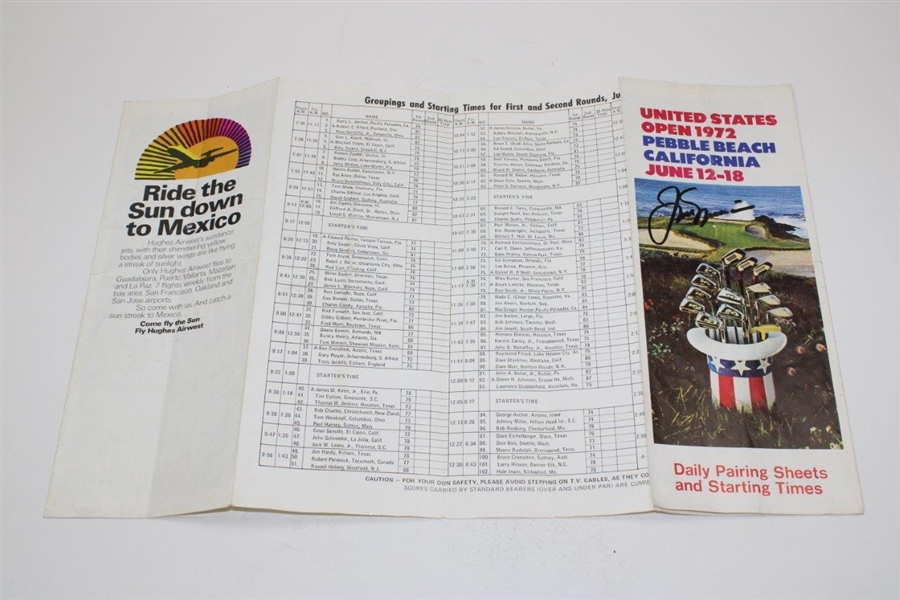 Jack Nicklaus Signed 1972 US Open at Pebble Beach Pairing Sheet Brochure JSA ALOA