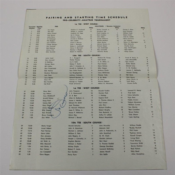 Jimmy Demaret Signed 1962 Thunderbird Classic Wednesday Pairing Sheet JSA ALOA