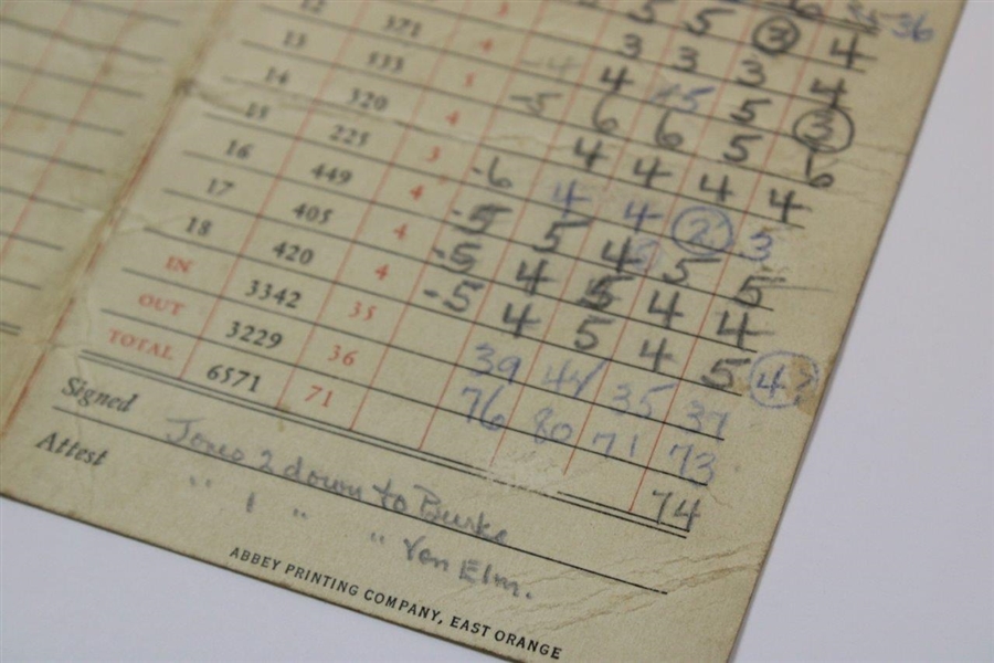 1931 Jones/Ouimet/Burke/Von Elm Essex CC Scorecard Plus 8x10 Wire Photo of Participants