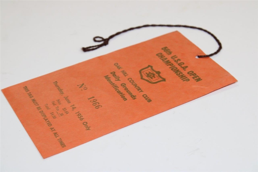 1956 US Open at Oak Hill Country Club Thursday Ticket #1966 with Original String - 6/14/1956