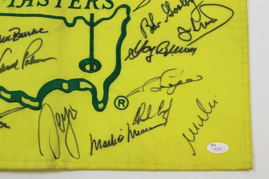Palmer, Nicklaus, Seve, Player & 21 Masters Champs Signed 1999 Masters Flag JSA FULL #Z93767