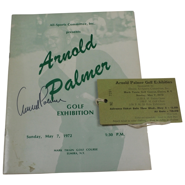 Arnold Palmer Signed 1972 Arnold Palmer Golf Exhibition Program With Ticket JSA ALOA