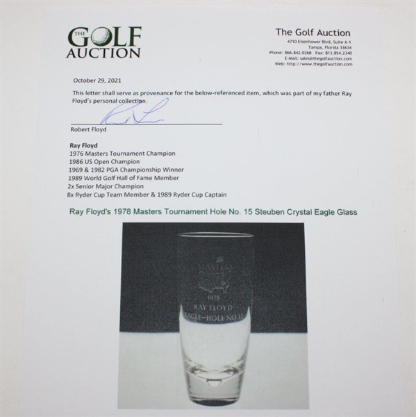 Ray Floyd's 1978 Masters Tournament Hole No. 15 Steuben Crystal Eagle Glass