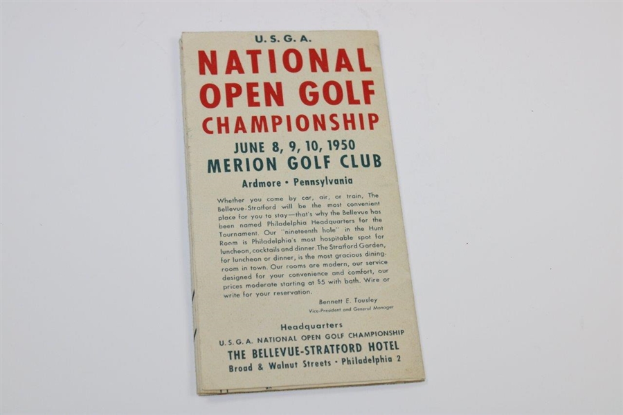 1950 US Open at Merion Golf Club Road Map/Parking Areas USGA Pamphlet