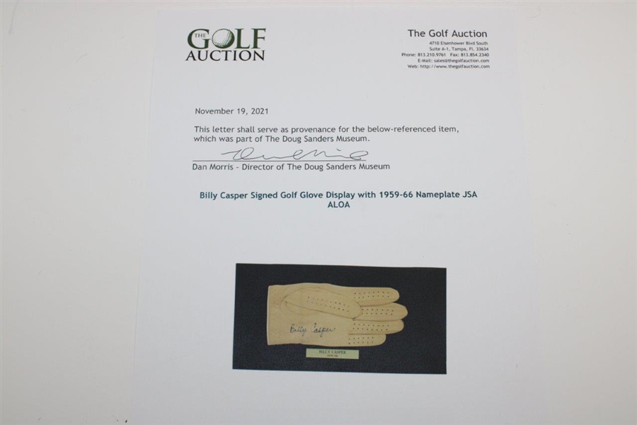 Billy Casper Signed Golf Glove Display with 1959-66 Nameplate JSA ALOA