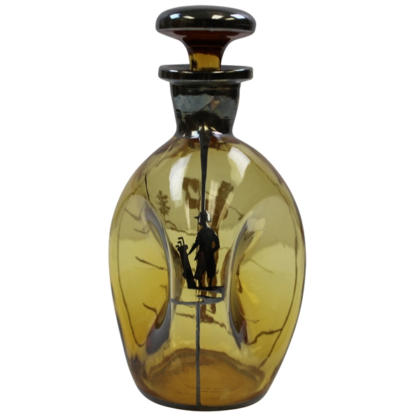 Amber Silver Overlay Scotch Pinch Decanter with Stopper