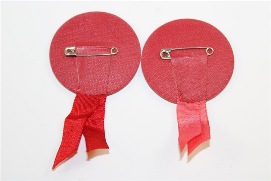 Pair of 1977 Ryder Cup Round Red Leather Lapel Pins - Collection of Donald E. Padgett
