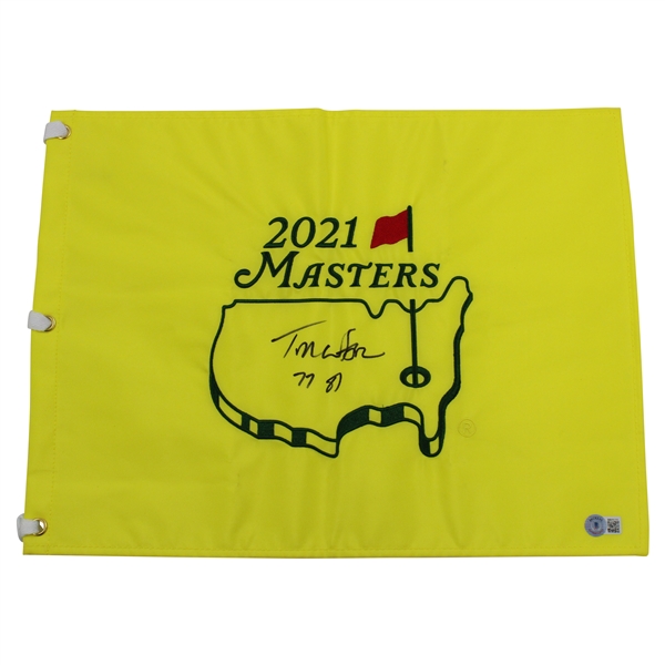 Tom Watson Signed 2021 Masters Embroidered Flag with Years Won BECKETT #BB09311