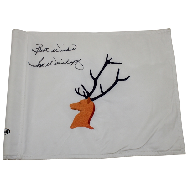 Tom Weiskopf Signed Embroidered Course Flag with 'Best Wishes' JSA ALOA