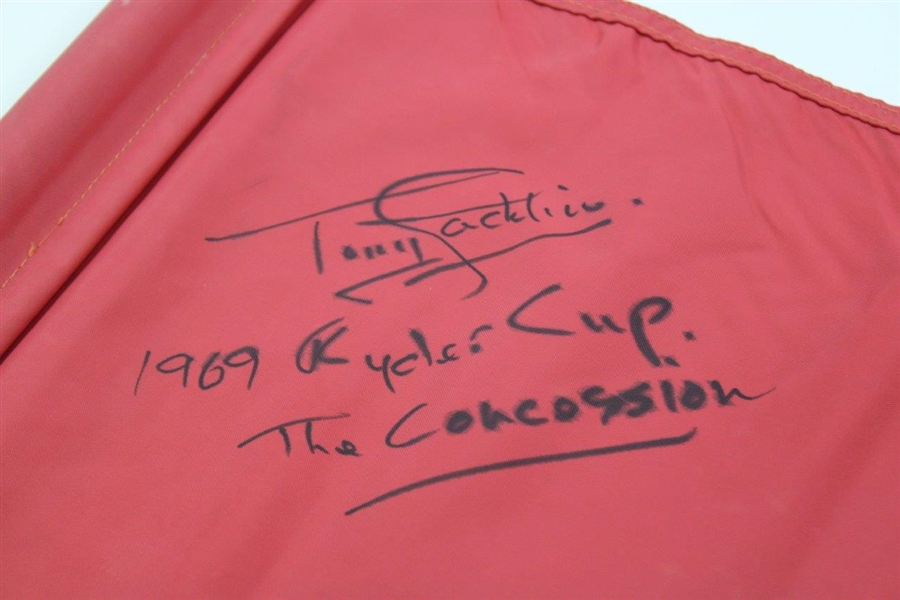 Tony Jacklin Signed Red Course Flag with '1969 Ryder Cup - The Concession' JSA ALOA