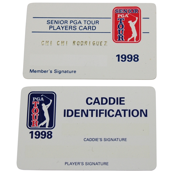 Chi-Chi Rodriguez's 1998 Senior PGA Tour Players Card with 1998 Caddie Identification Card
