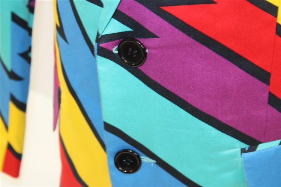 John Daly Signed Personal Hand-tailored LoudMouth Yellow, Pink, Purple, & Blue Bolts Themed Sport Coat JSA ALOA