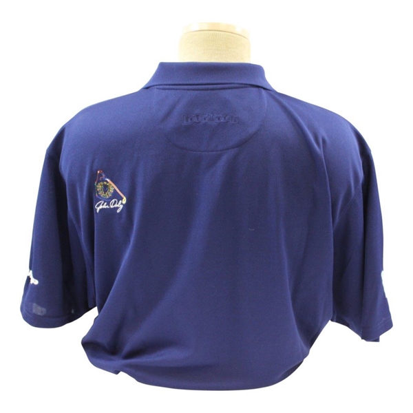 John Daly Signed Personal Match Worn Navy Blue Golf Shirt with Sponsors JSA ALOA