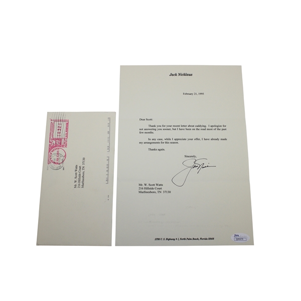 Jack Nicklaus 1995 Request to Caddy Response Letter - Signed On Letterhead JSA #Q49479