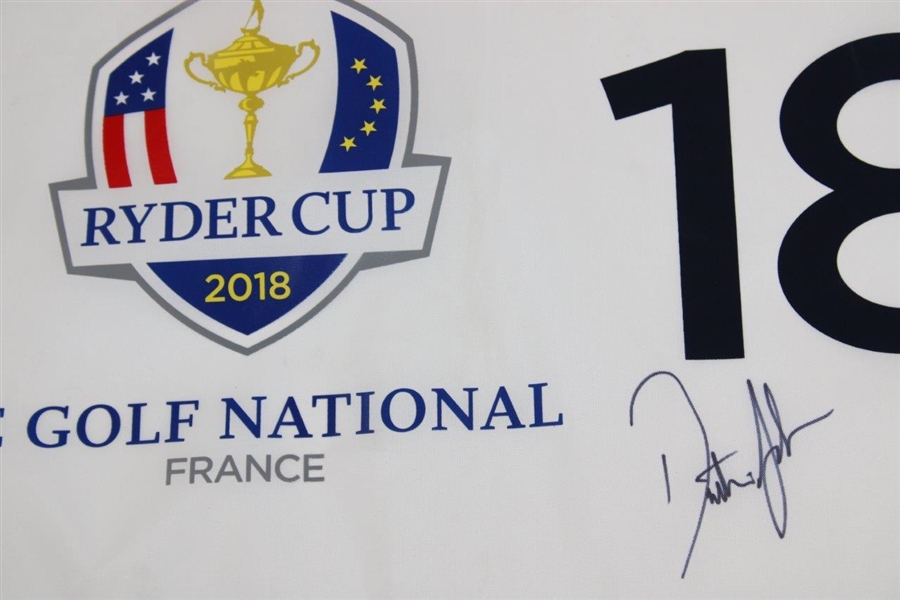 Dustin Johnson Signed 2018 Ryder Cup at Le Golf National Flag BECKETT #E62870