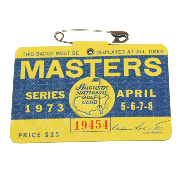 1973 Masters Tournament SERIES Badge #19454 - Tommy Aaron Winner