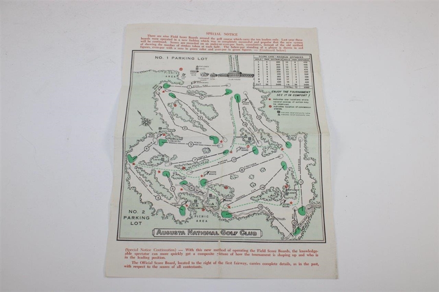 1961 Masters Tournament Official Sunday Final Rd Pairings & Starting Times Sheet
