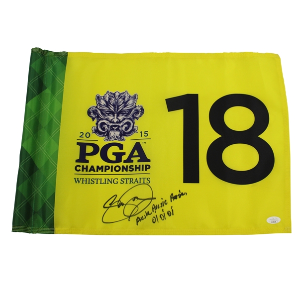 Jason Day Signed 2015 PGA Championship at Whistling Straits Flag with 'Aussie…Oi' JSA #VV50229