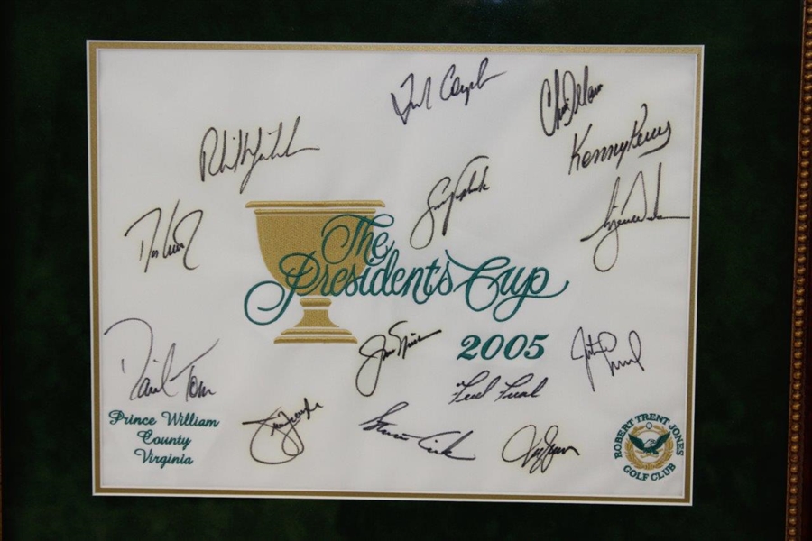 Tiger Woods, Captain Nicklaus & Team Signed 2005 The President's Cup Flag - Framed JSA ALOA