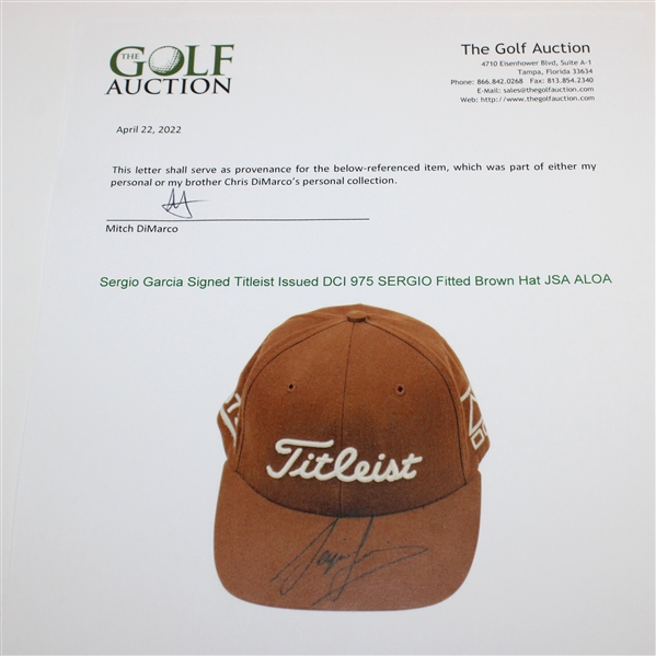 Sergio Garcia Signed Titleist Issued DCI 975 SERGIO Fitted Brown Hat JSA ALOA