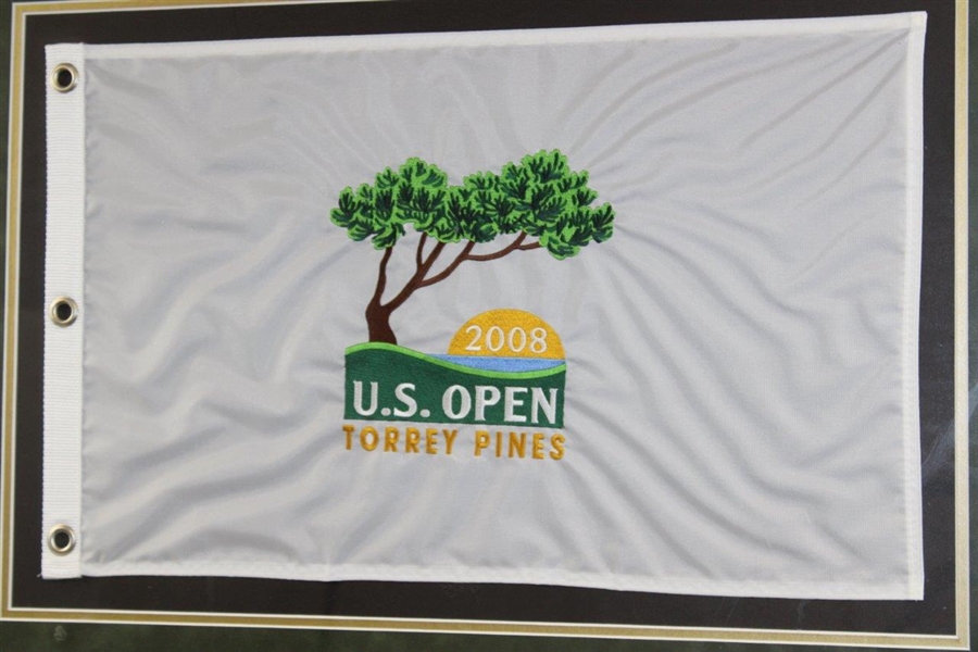 Tiger Woods 2008 US Open at Torrey Pines Flag with Tickets & Photos Display - Framed