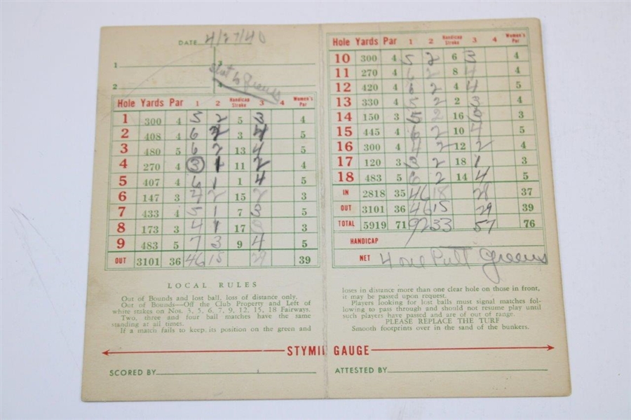 1939 Horton Smith Putting Tips Advertisement Pequabuck Golf Club Scorecard 