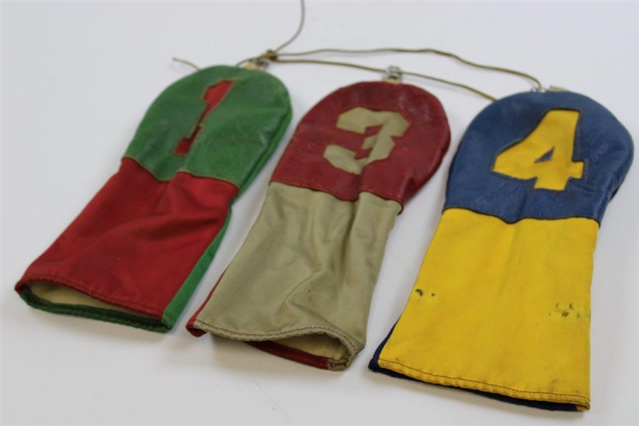 Vintage Multi-Colored Leather/Fabric Golf Club Headcovers - 1, 3, & 4