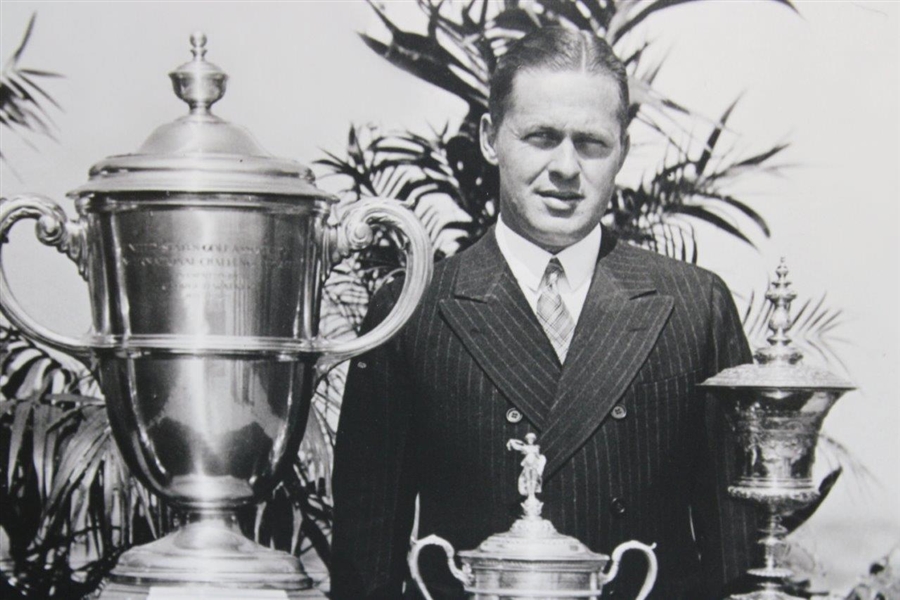Bobby Jones with Trophies Impregnable Quadrilateral Commemorative Buffalo Nickel Matted 11x14 Photo