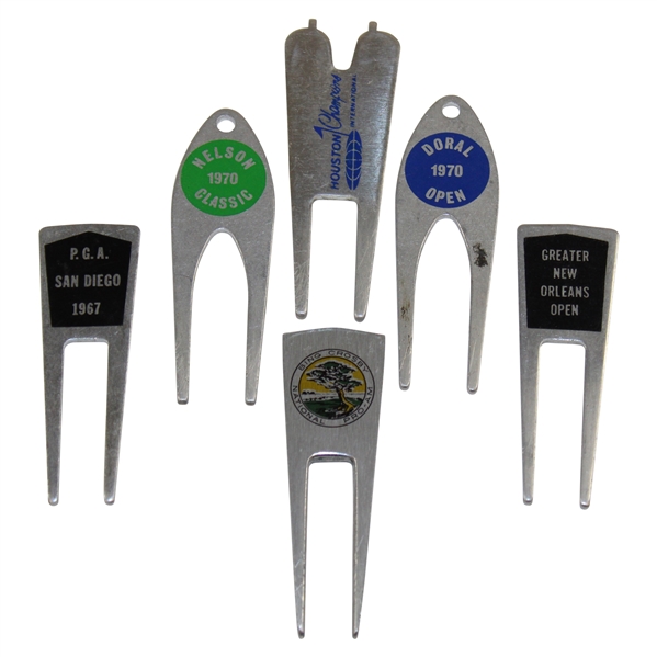 Charles Coody's Six (6) Tournament Divot Tools Including Crosby Pro-Am