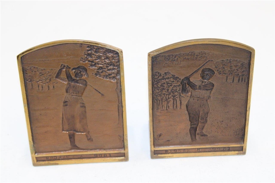 Vintage Bobby Jones & Glenna Collet Themed Bronze Bookends