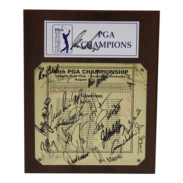 Twenty-Five (25) Past PGA Champs Signed Plaque JSA ALOA