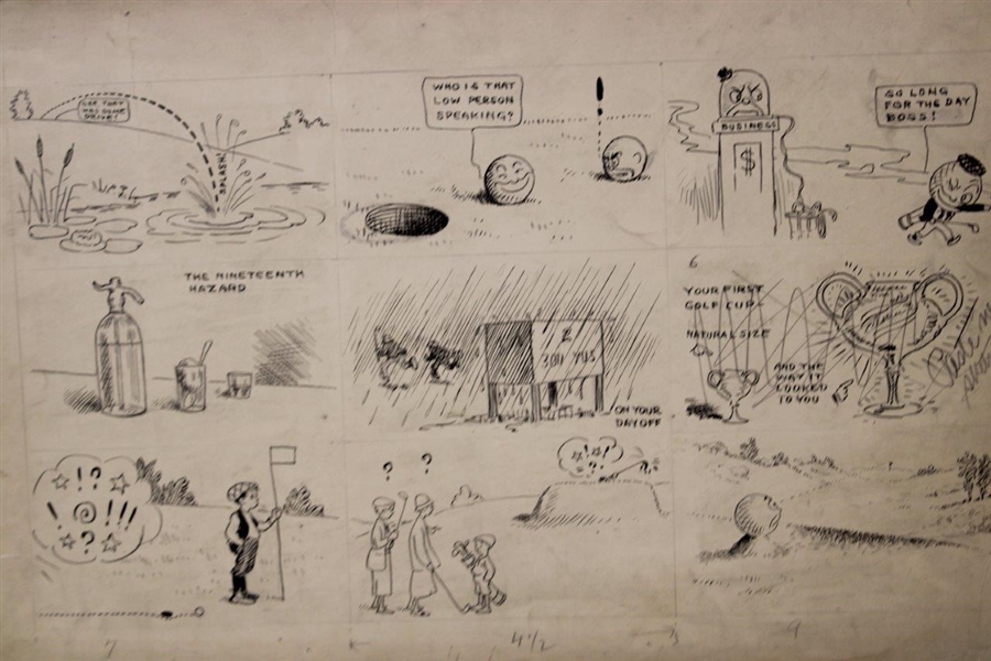 Original Clare Briggs Pen & Ink 9 Cell Cartoon Strip Featuring The Nineteenth Hazard & SandTee Box 