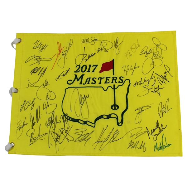 Sergio & Field Signed 2017 Masters Flag w/Bubba, Rory, Spieth, Rahm, DJ & more JSA ALOA