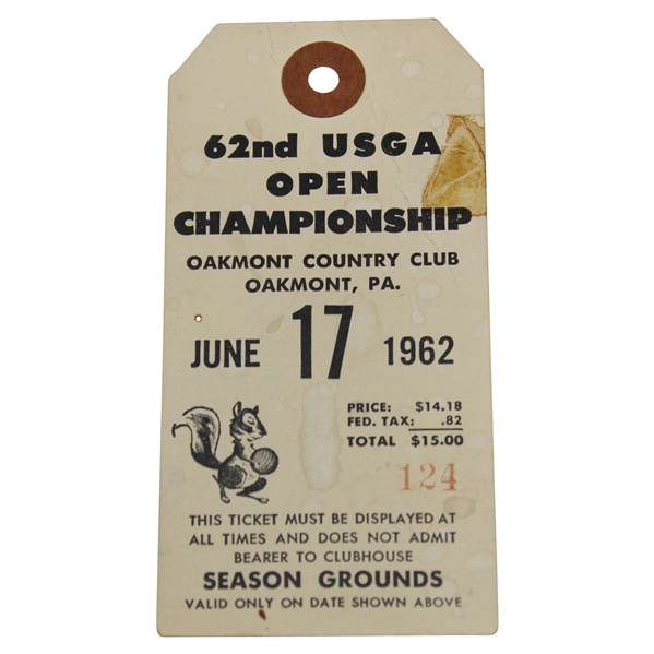 1962 US Open at Oakmont CC Playoff Grounds Ticket #124