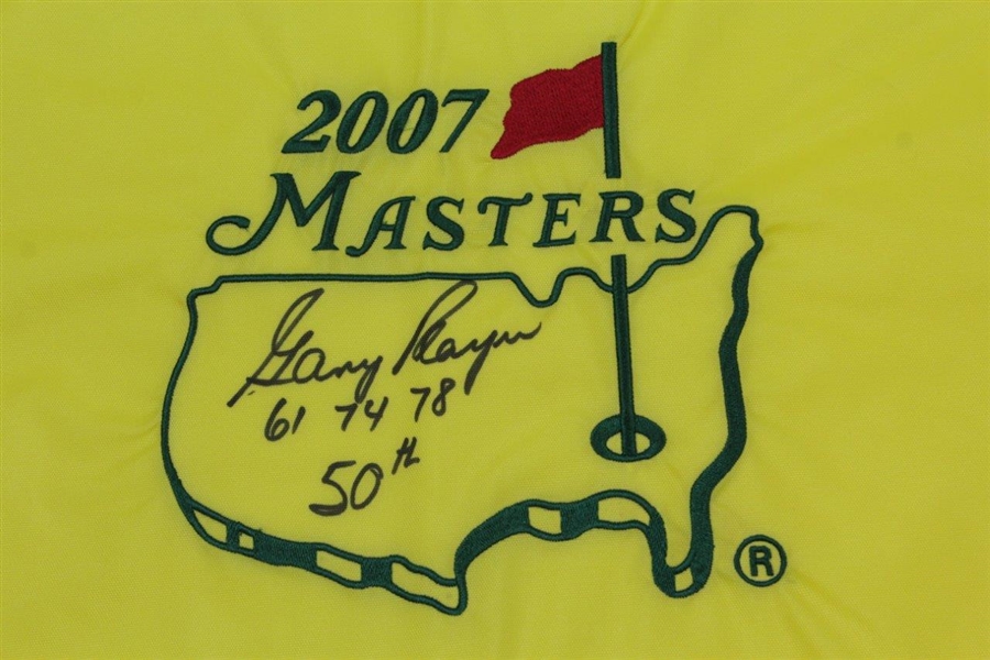 Gary Player Signed 2007 Masters Embroidered Flag with Years Won & '50th' JSA ALOA