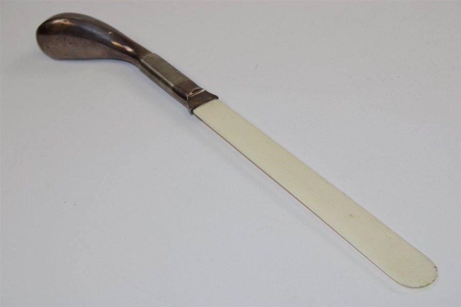 Circa 1900 Sterling Silver & Ivory Long Nose Golf Club Letter Opener