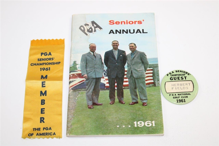 1961 PGA Seniors Annual With 1961 Pga Seniors Guest Badge And Member Ribbon