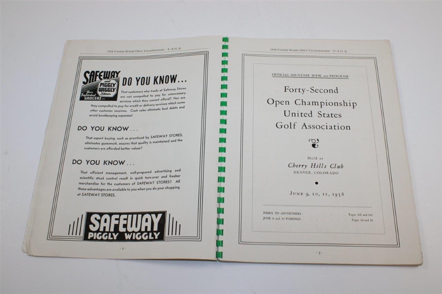 1938 US Open Championship at Cherry Hills Club Program  - Ralph Guldahl Winner