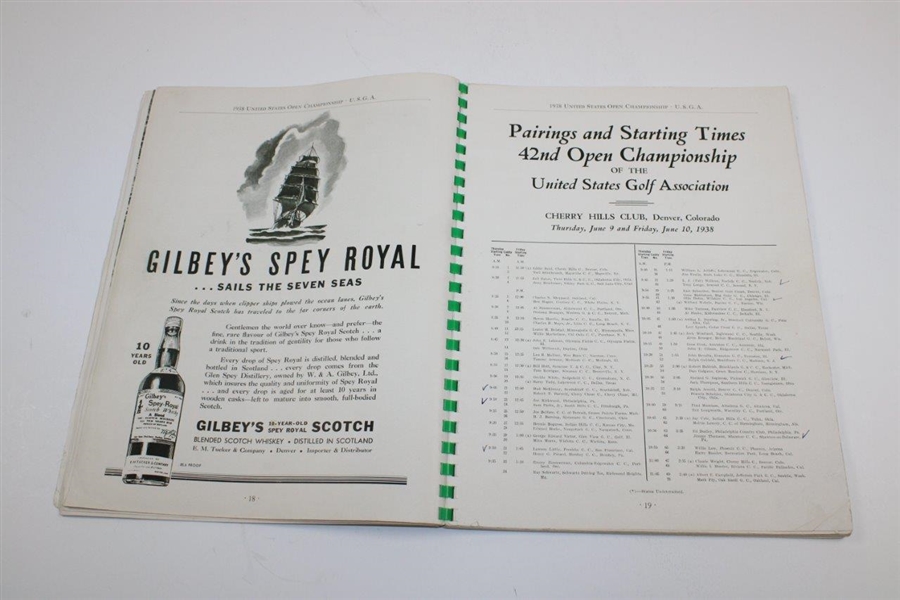 1938 US Open Championship at Cherry Hills Club Program  - Ralph Guldahl Winner
