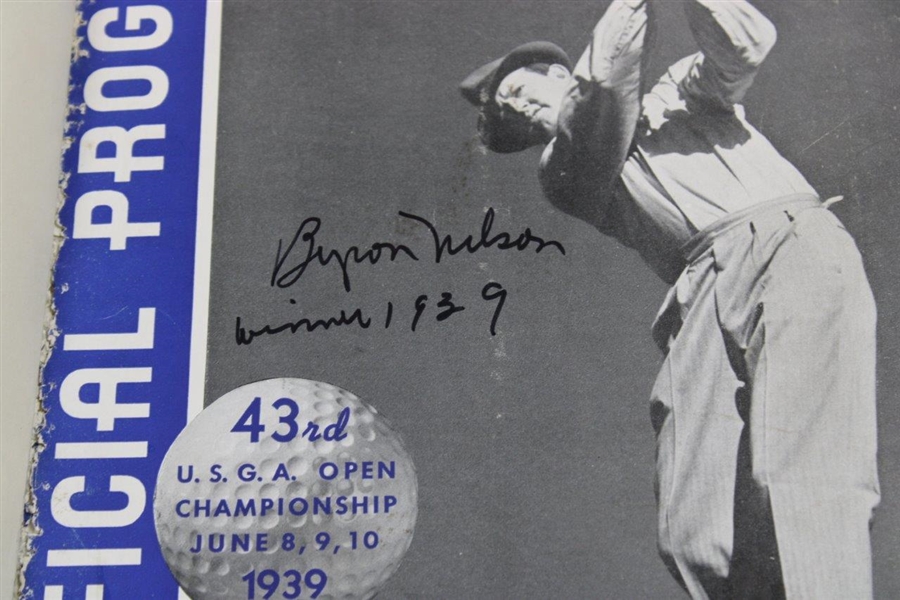 Byron Nelson Signed 1939 US Open at Philadelphia CC Program w/'Winner 1939' JSA ALOA