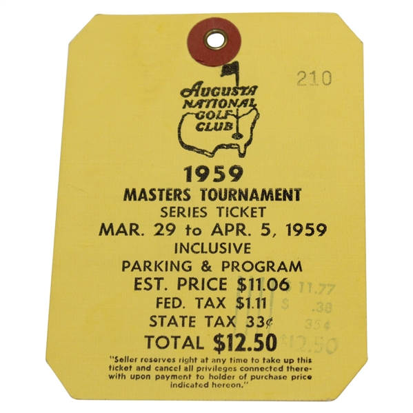 1959 Masters Tournament SERIES Badge #210 - Art Wall, Jr. Winner