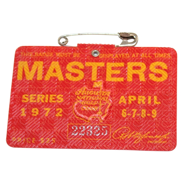1972 Masters Tournament Series Badge #22325 - Jack Nicklaus Winner