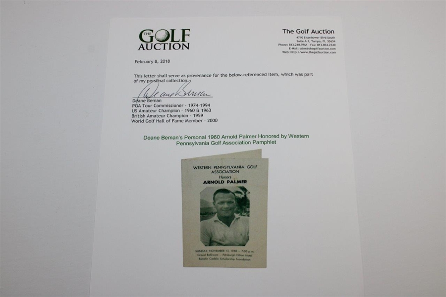 Deane Beman's Personal 1960 West Penn Golf Association Arnold Palmer Program