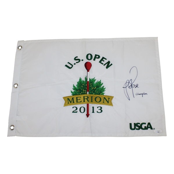 Justin Rose Signed 2013 US Open at Merion White Embroidered Flag with 'Champion' JSA #UU96991
