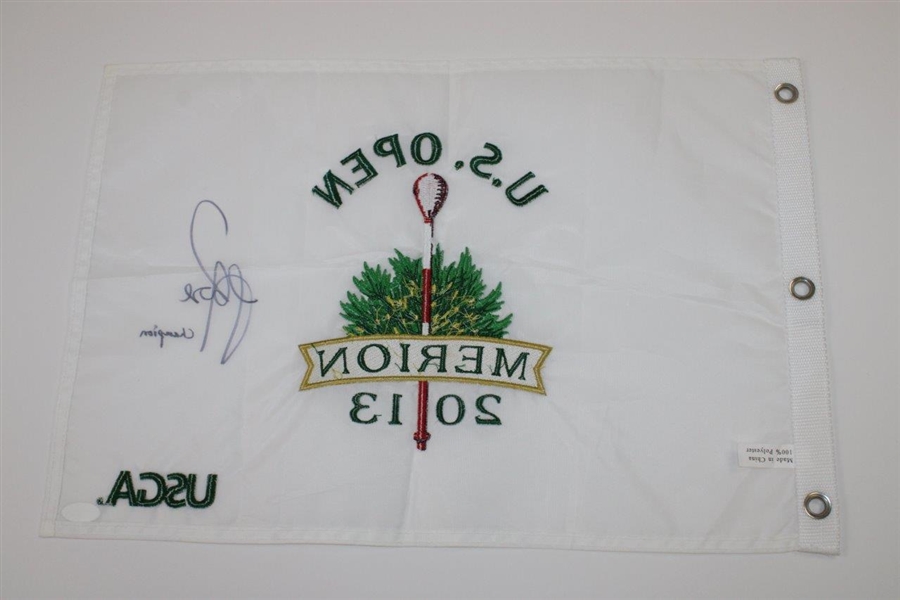 Justin Rose Signed 2013 US Open at Merion White Embroidered Flag with 'Champion' JSA #UU96991