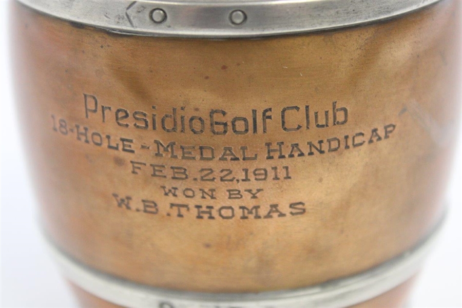 1911 Presidio Golf Club Bronze & Pewter 18 Hole Medal Handicap Tankard Won by W.B. Thomas
