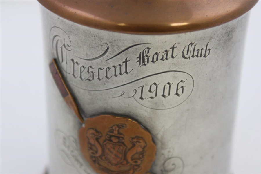 1906 Crescent Boat Club Pewter & Bronze Eight-Oared Shell Tankard Won By Harry A. Shockcor