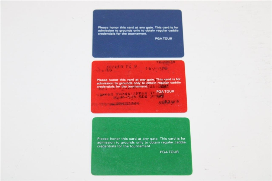 Three (3) Gay Brewer Signed PGA Tour Caddie Identification Cards - 1988, 1989 & 1990 - Ralph Hackett Collection  JSA ALOA