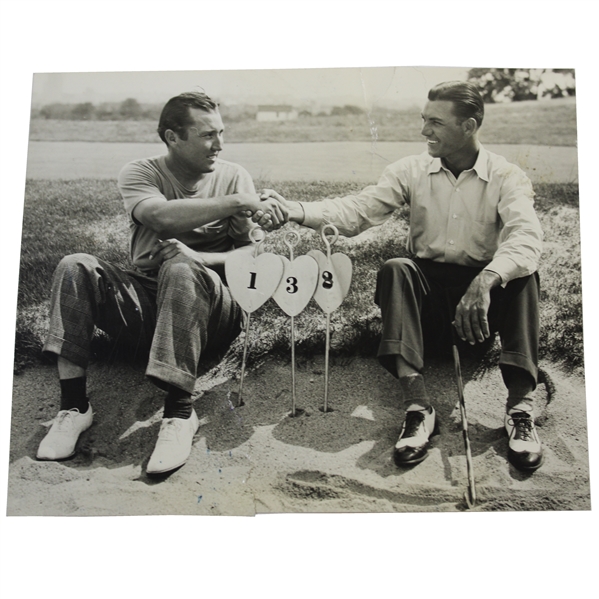 Ben Hogan Shaking Hands with Unknown Golfer Photo with Putting Green Markers